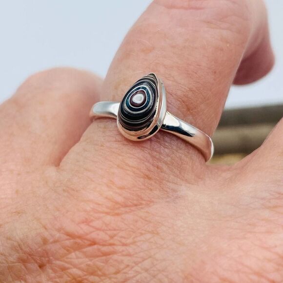 Lab Created Fordite (Detroit Agate Style) Sterling Silver Ring – Size 8 - Picture 4 of 5